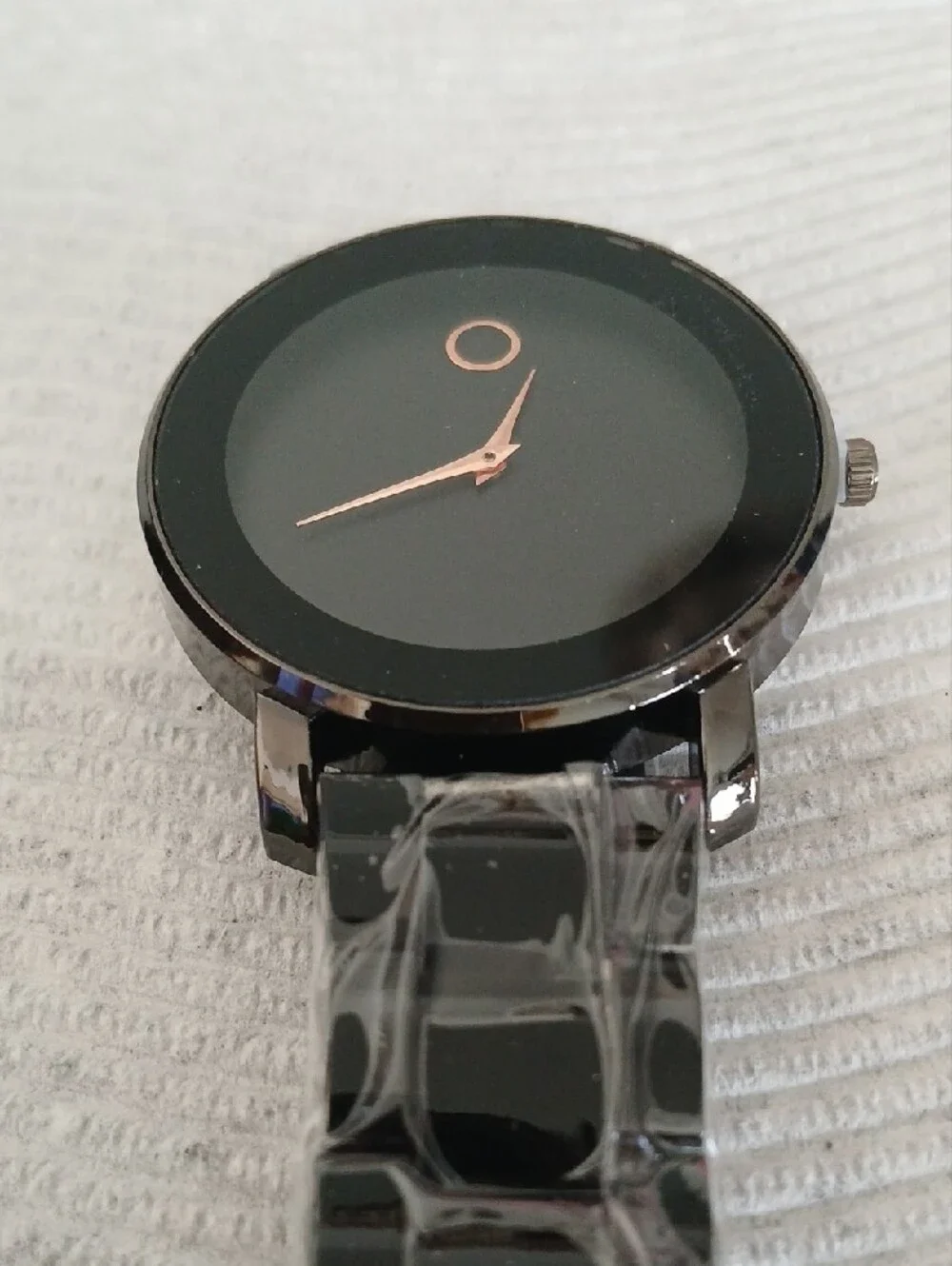 Black Stainless Steel Minimalist Watch with Rose Gold Hands